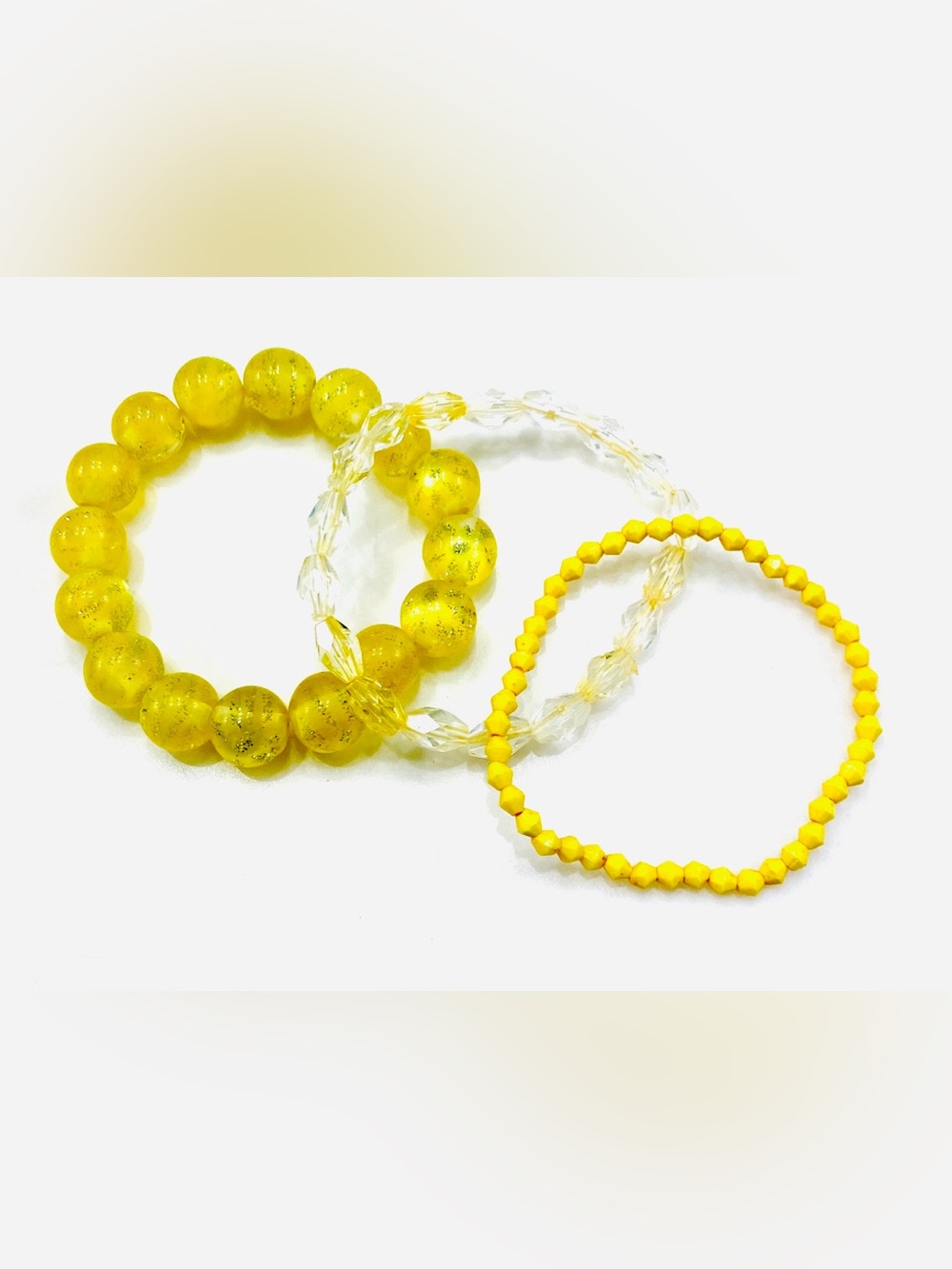 Chunky Canary Yellow Acrylic and Faceted Clear Crystal Stretch Bracelet Stack